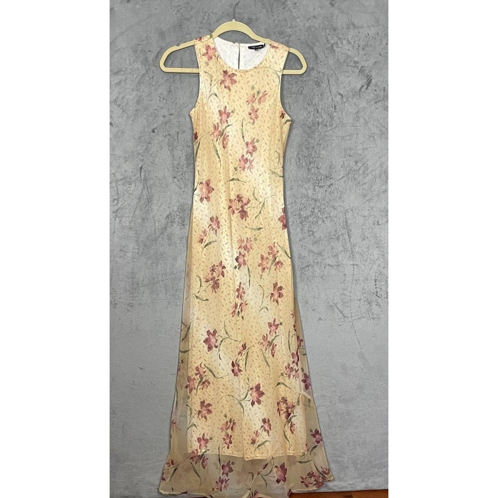 Vintage Y2K Fairy Sheer Floral Maxi‎ Slip Dress Cottagecore XS Romantic Prairie